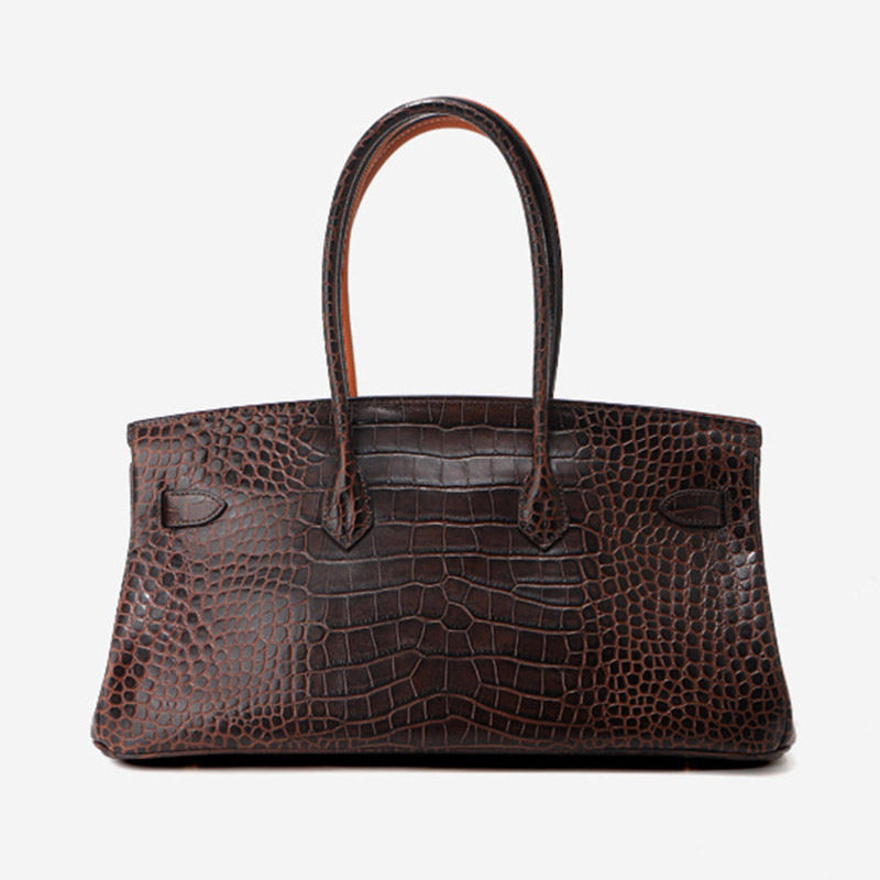 Women's Croc Embossed Full-Grain Leather Horizontal Top Handle Bag