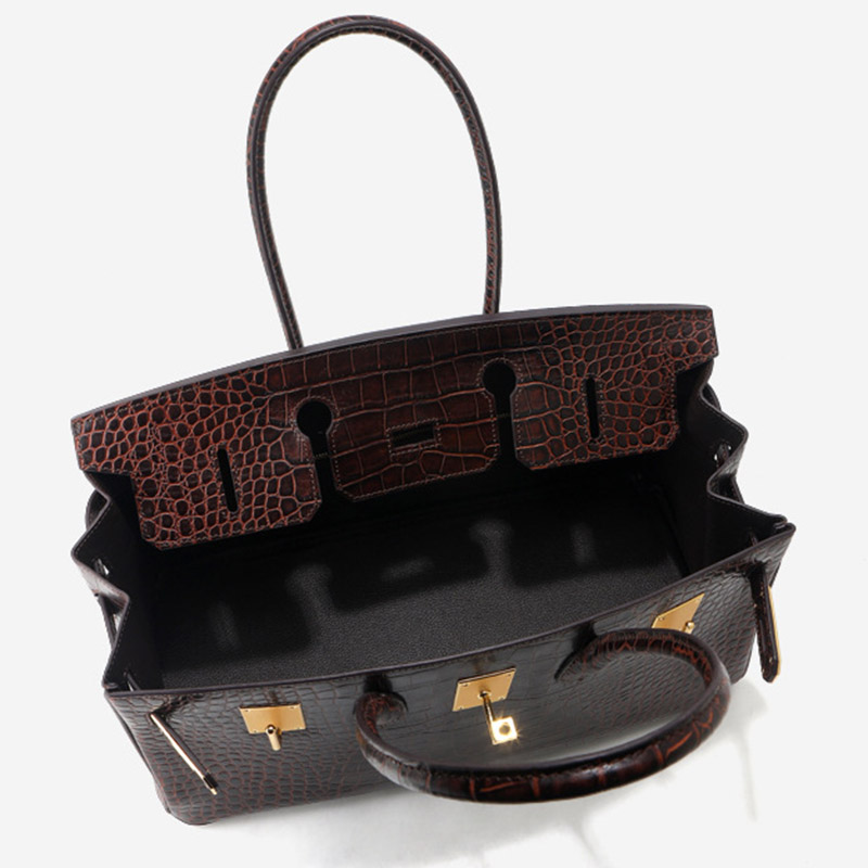 Women's Croc Embossed Full-Grain Leather Horizontal Top Handle Bag