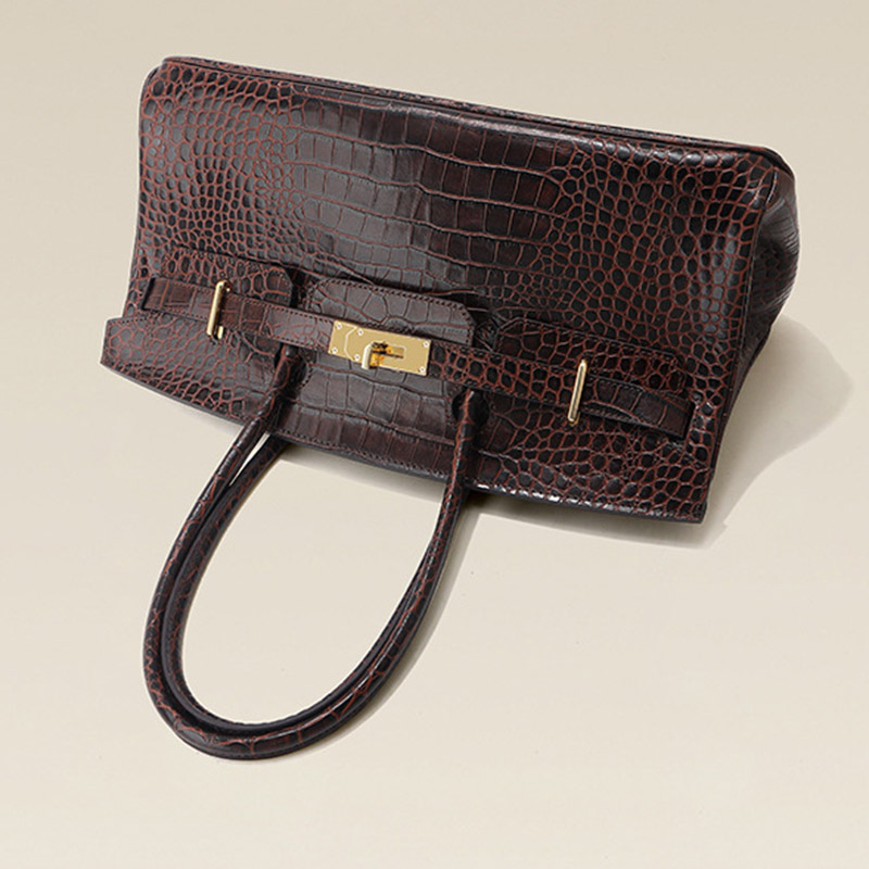 Women's Croc Embossed Full-Grain Leather Horizontal Top Handle Bag