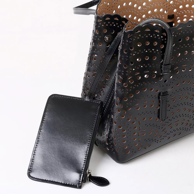Women's Split Leather Perforated Crossbody Tote Bag