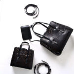 Women's Split Leather Perforated Crossbody Tote Bag