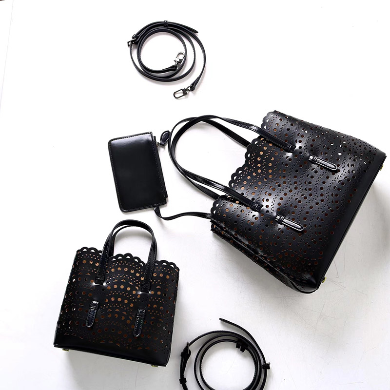 Women's Split Leather Perforated Crossbody Tote Bag
