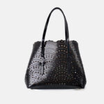 Women's Split Leather Perforated Crossbody Tote Bag