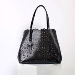 Women's Split Leather Perforated Crossbody Tote Bag