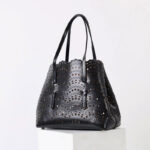 Women's Split Leather Perforated Crossbody Tote Bag