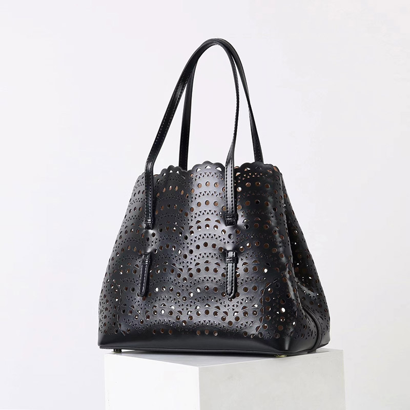 Women's Split Leather Perforated Crossbody Tote Bag