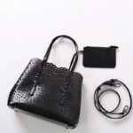 Women's Split Leather Perforated Crossbody Tote Bag