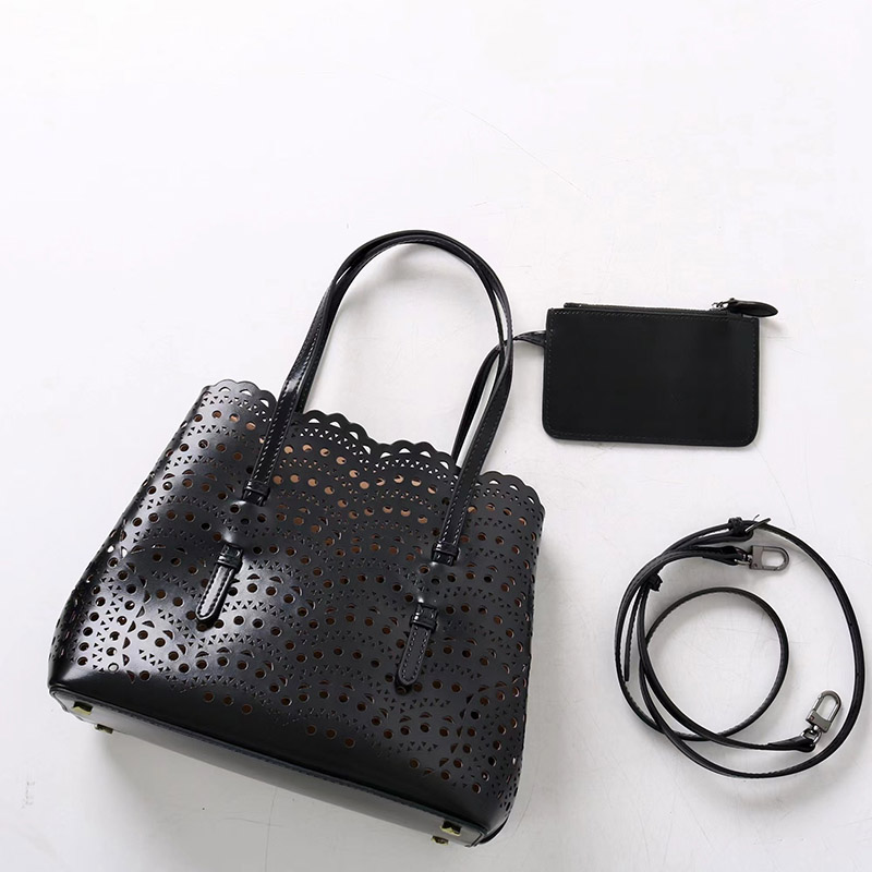 Women's Split Leather Perforated Crossbody Tote Bag