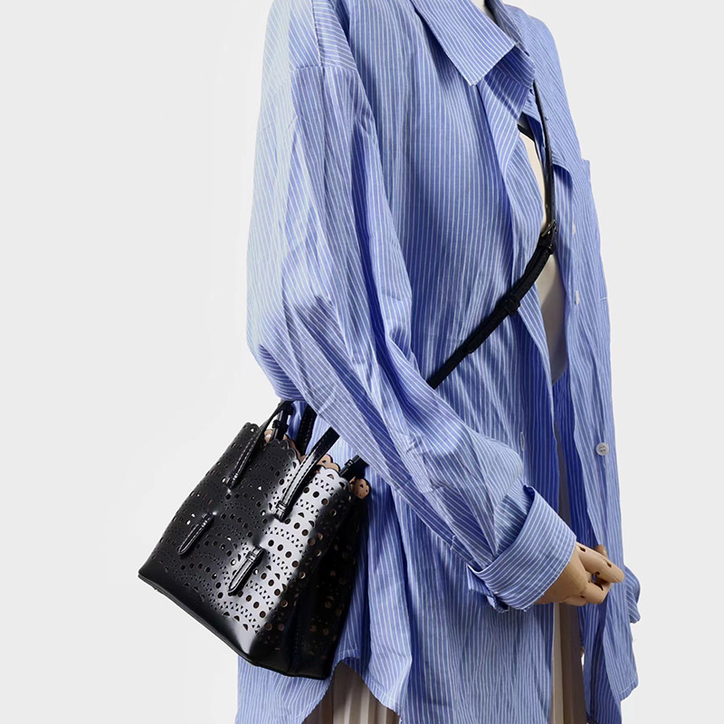 Women's Split Leather Perforated Crossbody Tote Bag