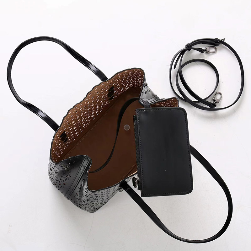 Women's Split Leather Perforated Crossbody Tote Bag