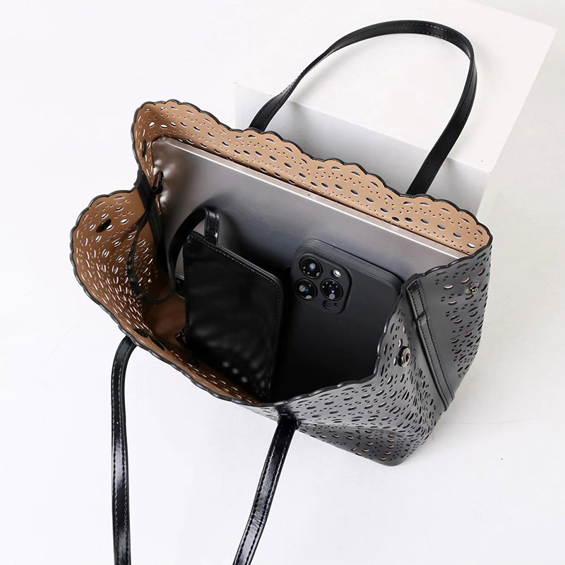 Women's Split Leather Perforated Crossbody Tote Bag