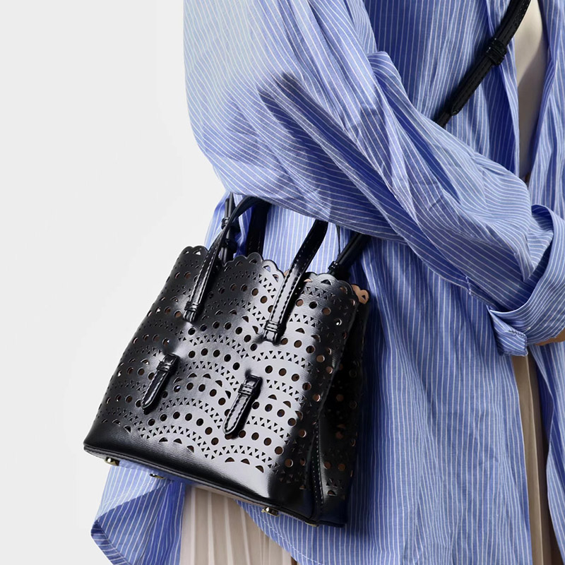 Women's Split Leather Perforated Crossbody Tote Bag