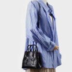 Women's Split Leather Perforated Crossbody Tote Bag
