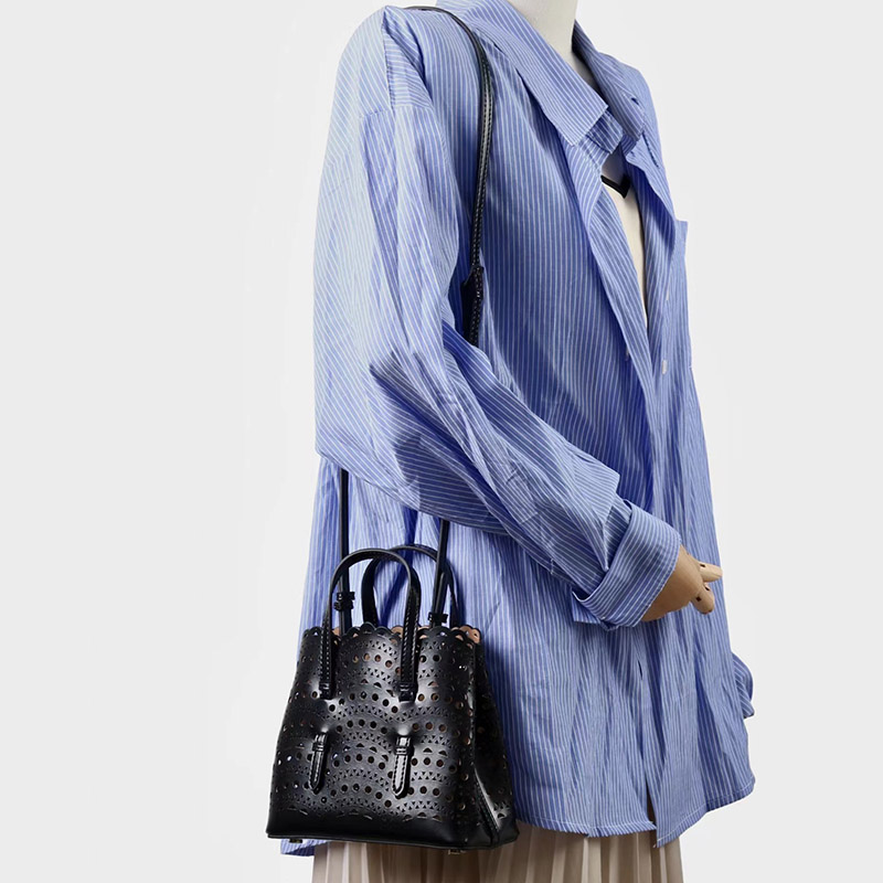 Women's Split Leather Perforated Crossbody Tote Bag