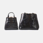 Women's Split Leather Perforated Crossbody Tote Bag