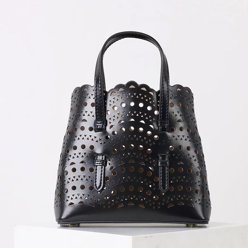 Women's Split Leather Perforated Crossbody Tote Bag