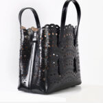 Women's Split Leather Perforated Crossbody Tote Bag