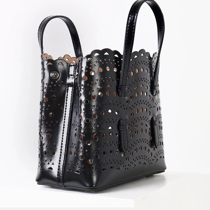 Women's Split Leather Perforated Crossbody Tote Bag