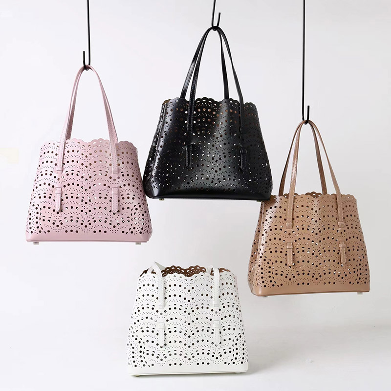 Women's Split Leather Perforated Crossbody Tote Bag