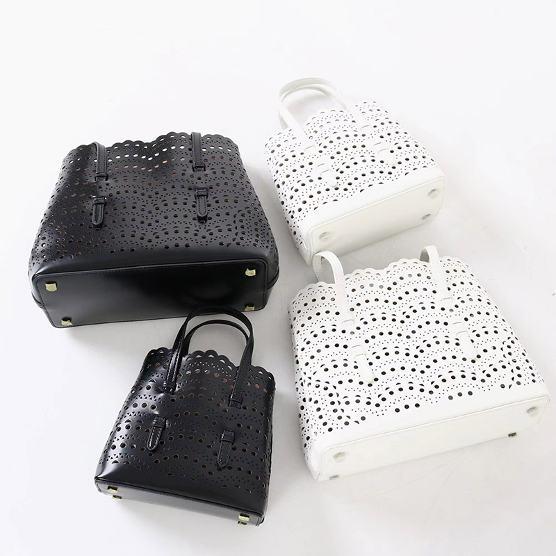Women's Split Leather Perforated Crossbody Tote Bag