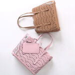 Women's Split Leather Perforated Crossbody Tote Bag