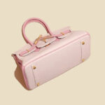Women's Full-Grain Leather Pebbled Horizontal Color-Block Lock Top Handle Bag