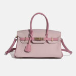 Women's Full-Grain Leather Pebbled Horizontal Color-Block Lock Top Handle Bag