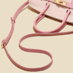Women's Full-Grain Leather Pebbled Horizontal Color-Block Lock Top Handle Bag