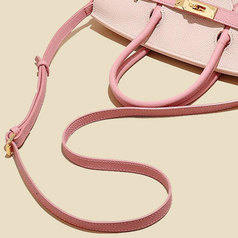 Women's Full-Grain Leather Pebbled Horizontal Color-Block Lock Top Handle Bag