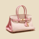Women's Full-Grain Leather Pebbled Horizontal Color-Block Lock Top Handle Bag