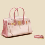 Women's Full-Grain Leather Pebbled Horizontal Color-Block Lock Top Handle Bag