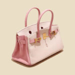 Women's Full-Grain Leather Pebbled Horizontal Color-Block Lock Top Handle Bag