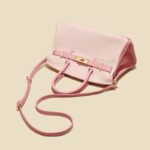 Women's Full-Grain Leather Pebbled Horizontal Color-Block Lock Top Handle Bag