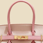 Women's Full-Grain Leather Pebbled Horizontal Color-Block Lock Top Handle Bag