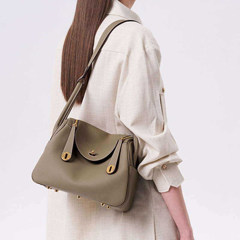 Women's Full-Grain Leather Pebbled Crossbody Shoulder Top Handle Bag