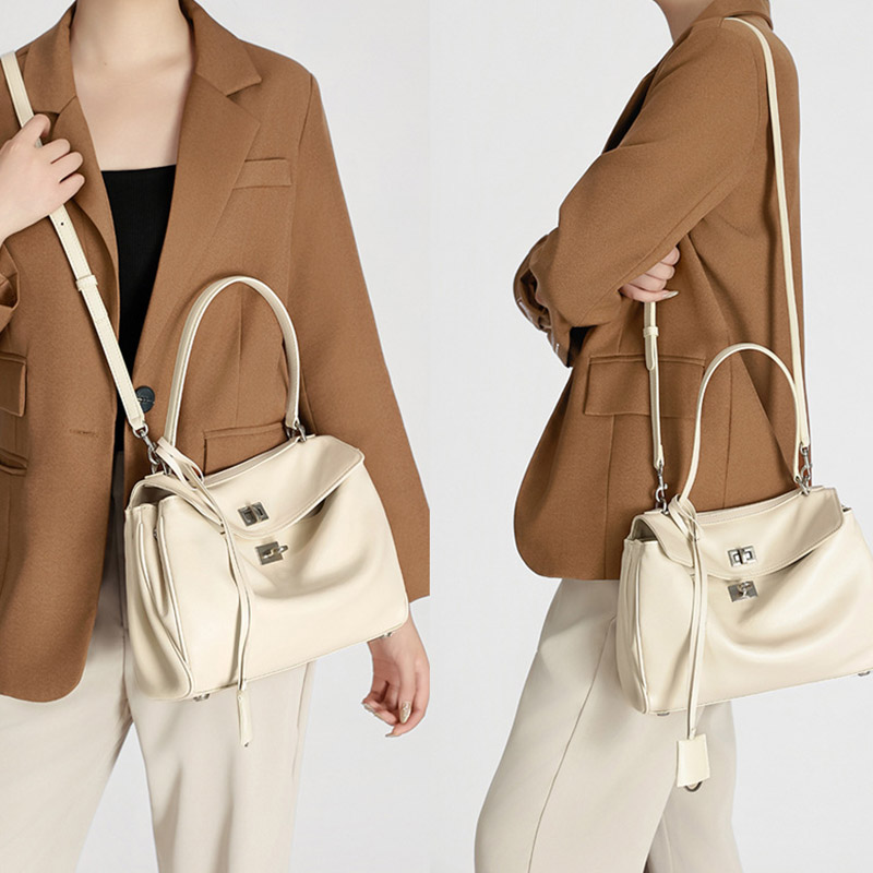 Women's Full-Grain Leather Slouchy Top Handle Shoulder Satchel Bag