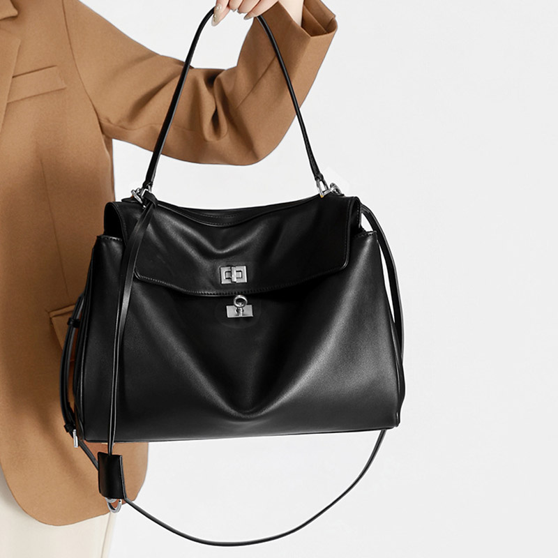 Women's Full-Grain Leather Slouchy Top Handle Shoulder Satchel Bag