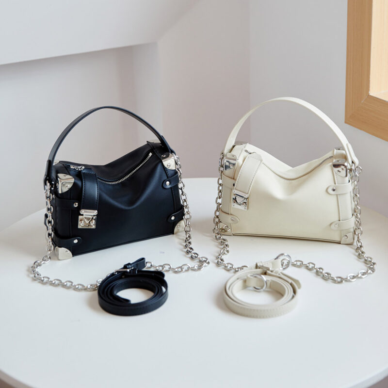 Women's Vegan Leather Structured Chain Crossbody Shoulder Handbag