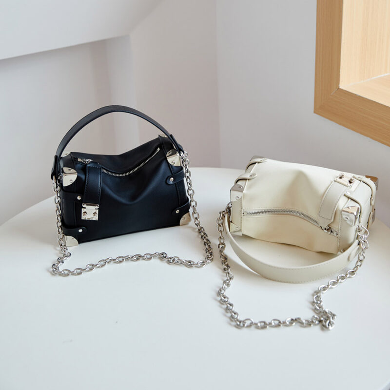 Women's Vegan Leather Structured Chain Crossbody Shoulder Handbag