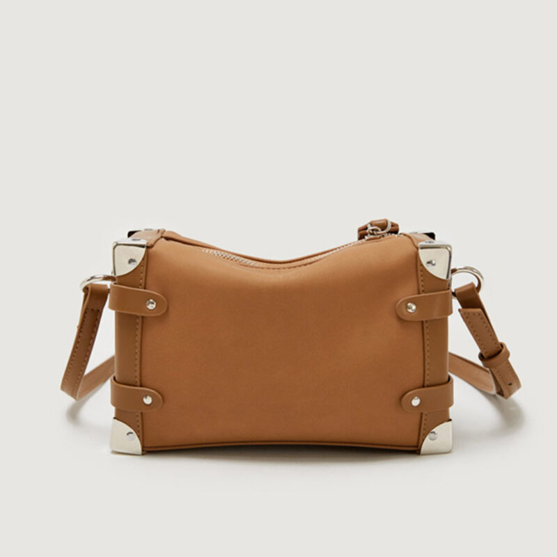 Women's Vegan Leather Structured Chain Crossbody Shoulder Handbag