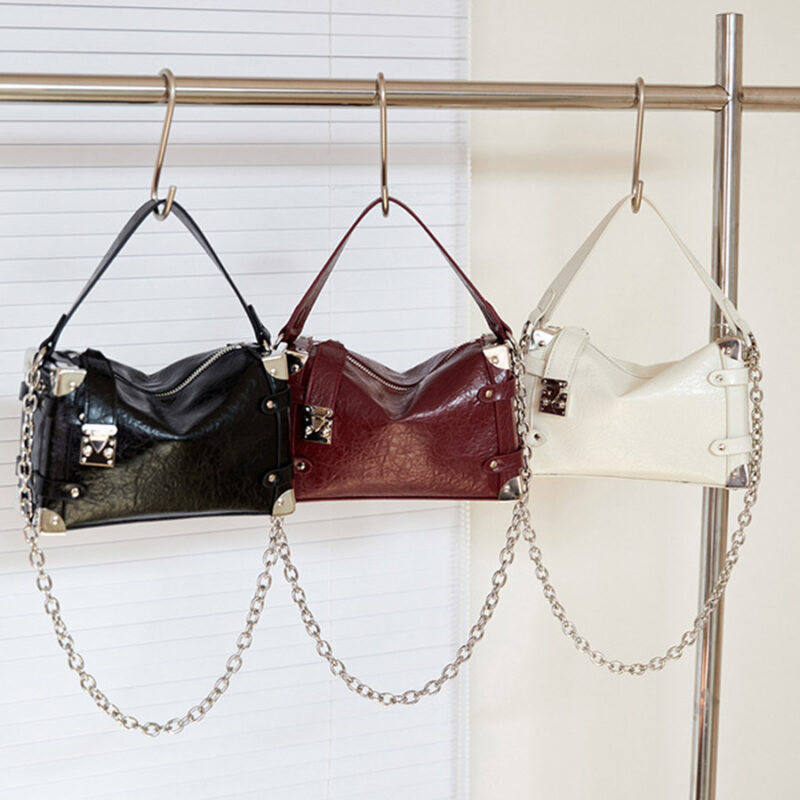 Women's Vegan Leather Structured Chain Crossbody Shoulder Handbag