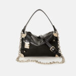 Women's Vegan Leather Structured Chain Crossbody Shoulder Handbag