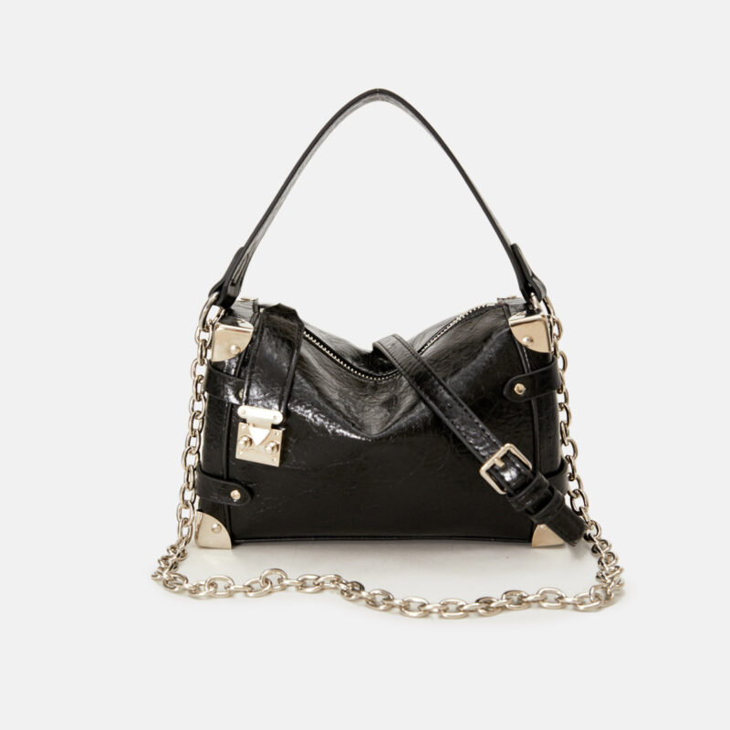 Women's Vegan Leather Structured Chain Crossbody Shoulder Handbag