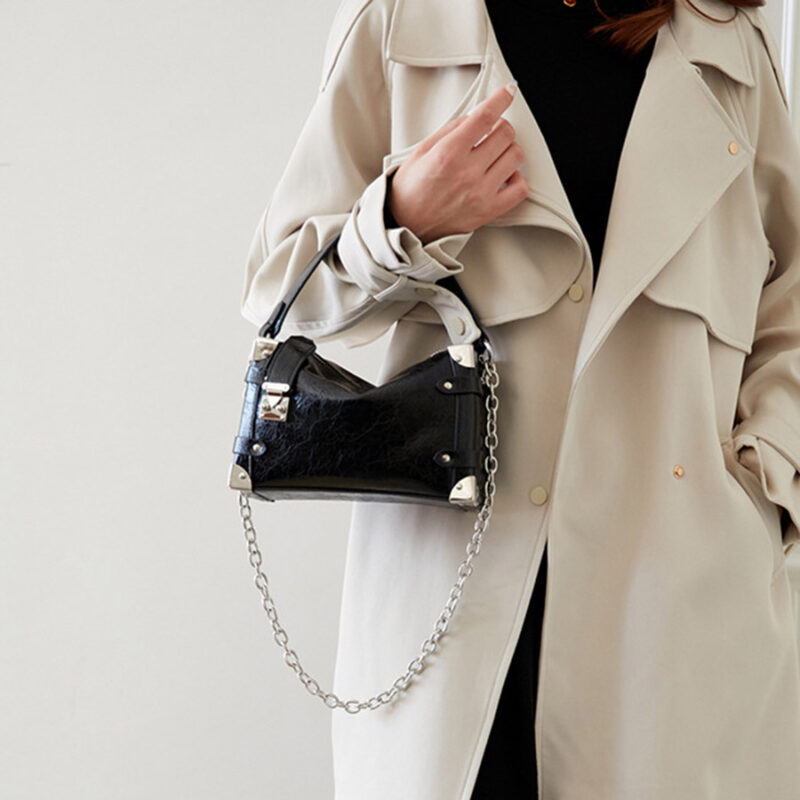 Women's Vegan Leather Structured Chain Crossbody Shoulder Handbag