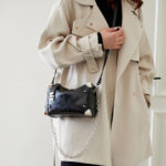 Women's Vegan Leather Structured Chain Crossbody Shoulder Handbag