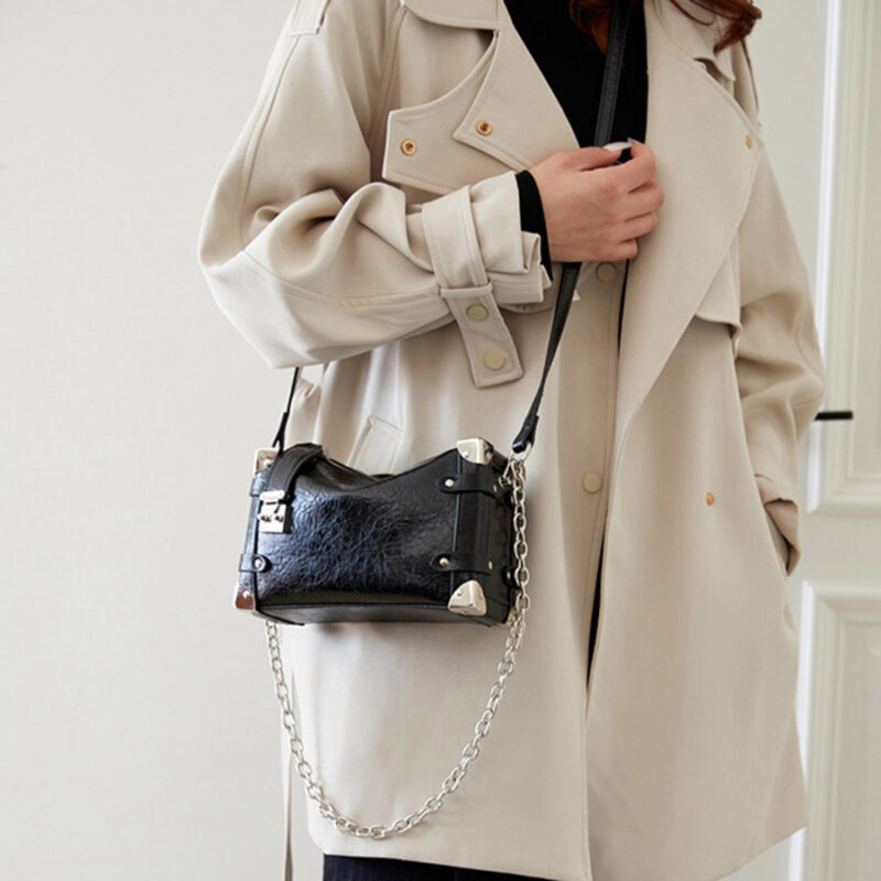 Women's Vegan Leather Structured Chain Crossbody Shoulder Handbag