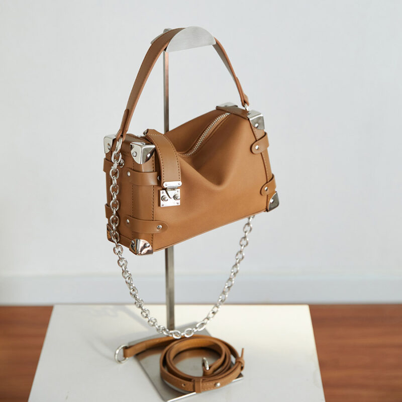 Women's Vegan Leather Structured Chain Crossbody Shoulder Handbag