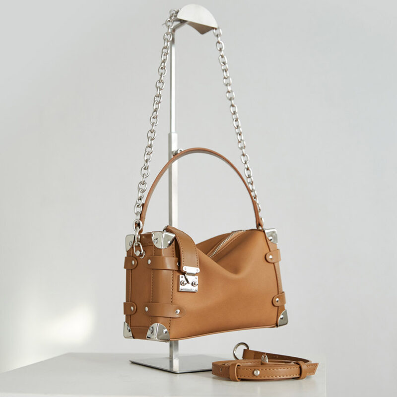 Women's Vegan Leather Structured Chain Crossbody Shoulder Handbag