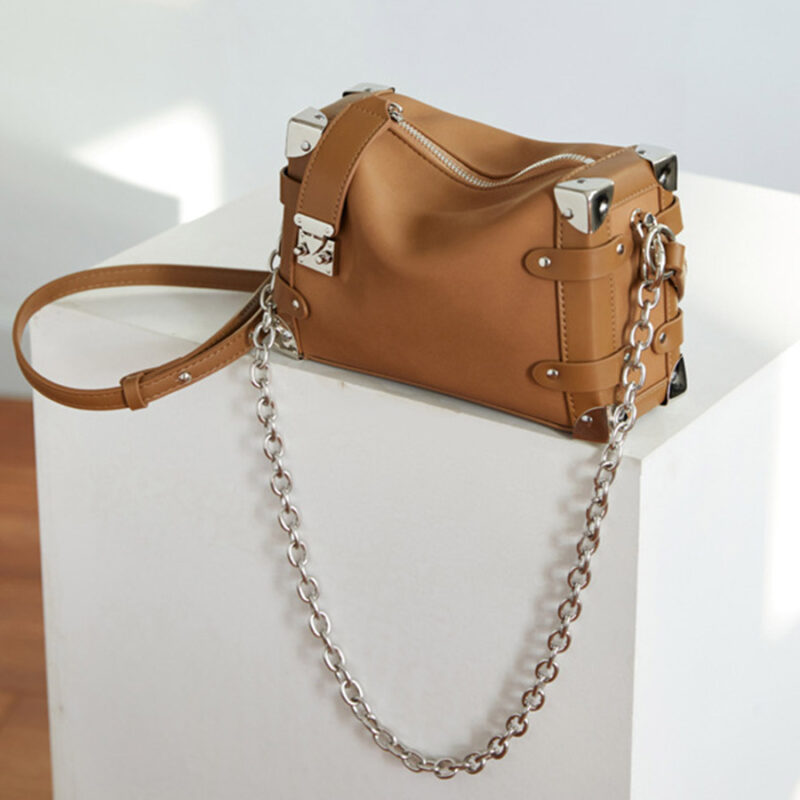 Women's Vegan Leather Structured Chain Crossbody Shoulder Handbag