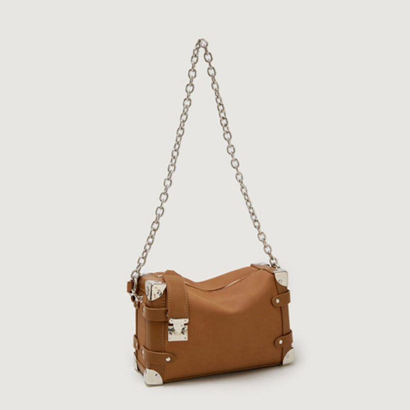 Women's Vegan Leather Structured Chain Crossbody Shoulder Handbag